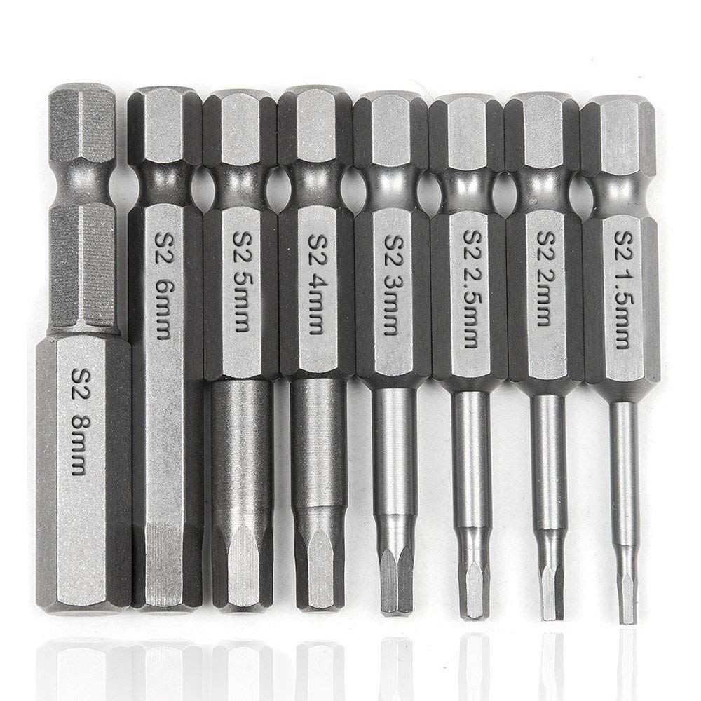 Bestgle 8Pcs Hex Head Allen Key Bit Set, 50mm Metric Inner Hexagon Screwdriver Bit Set