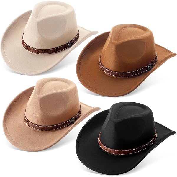 4318 6 Pcs Cowboy Hat Felt Wide Brim Cowgirl Hats With Belt Classic Outdoor Hercicy 6 Pcs Felt Cowboy Hat Bulk Fall Western Wide Brim  main image 3