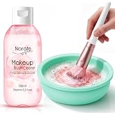 Norate Makeup Brush Cleaner Solution + Brush Cleaning Bowl, 2 Piece Set | Safe for Bristles, Deep Clean Removes Makeup Buildup, Gentle, Cruelty-Free Shampoo, For Sponges, Brushes, Cleaning Mat Bundle