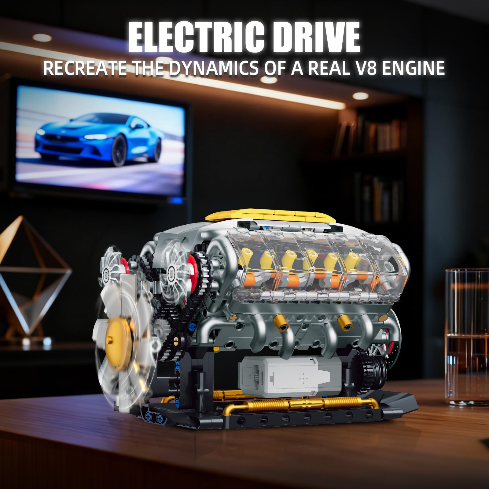 Technik V8 Motor Bausatz Modell Klemmbausteine, Ideas Mini V8 Eigene Modellbausatz für Erwachsene, Kompatibel mit Lego Set, STEM Spielzeug Geschenk für Auto Fans und Jungen ab 14 Jahren (703 Teile) 2