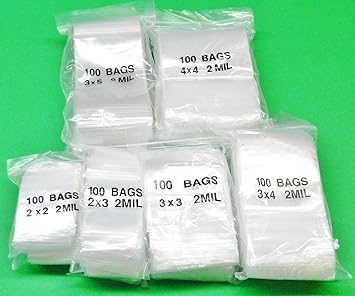 Amazon Com 1200 Ziplock Bags 2mil Clear Assorted Sizes 2x2 2x3 3x3 3x4 3x5 4x4 200 Each Office Products