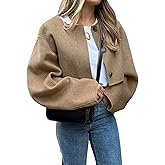 CHARTOU Women Cropped Wool Blend Pea Coat Short Jacket Peacoat Long Sleeve Button Down Crop Jacket