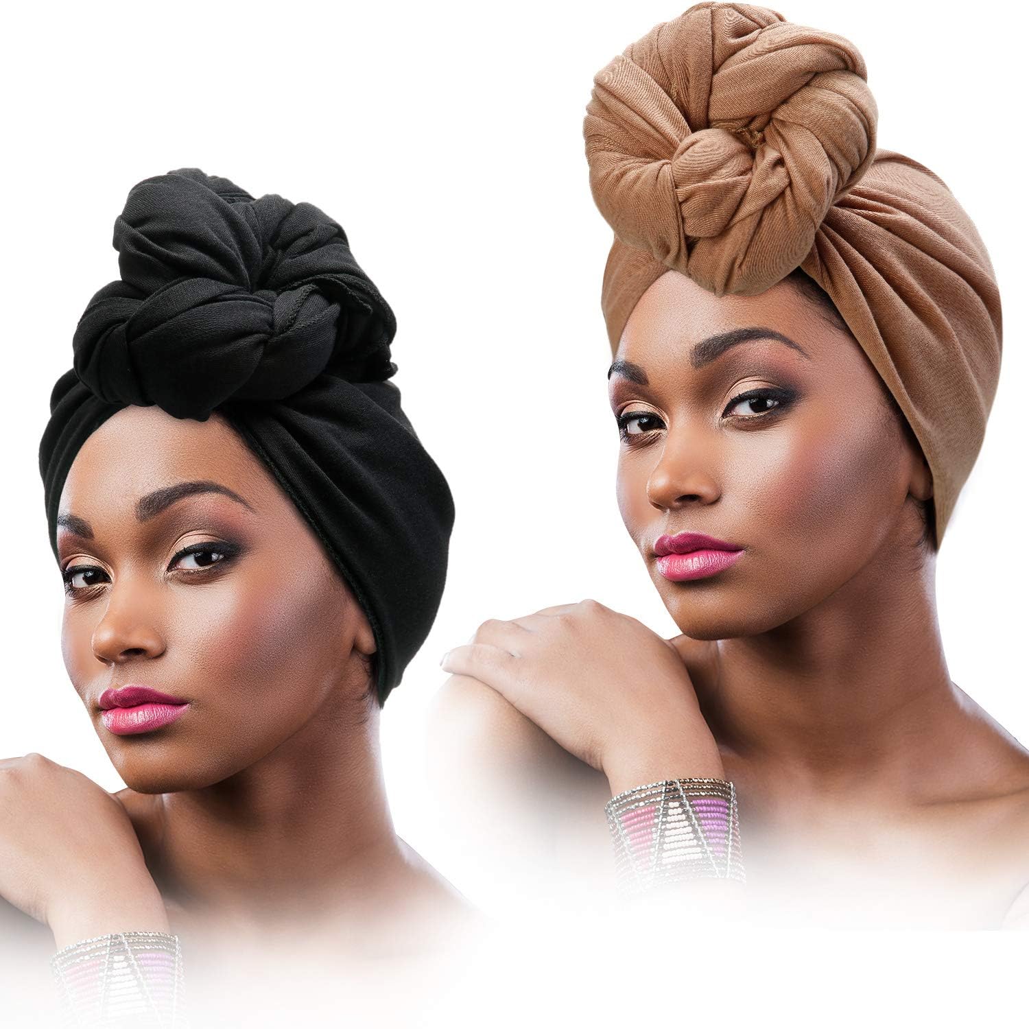 2 Pieces Stretch Head Wrap Scarf Stretchy Turban Long Hair Scarf