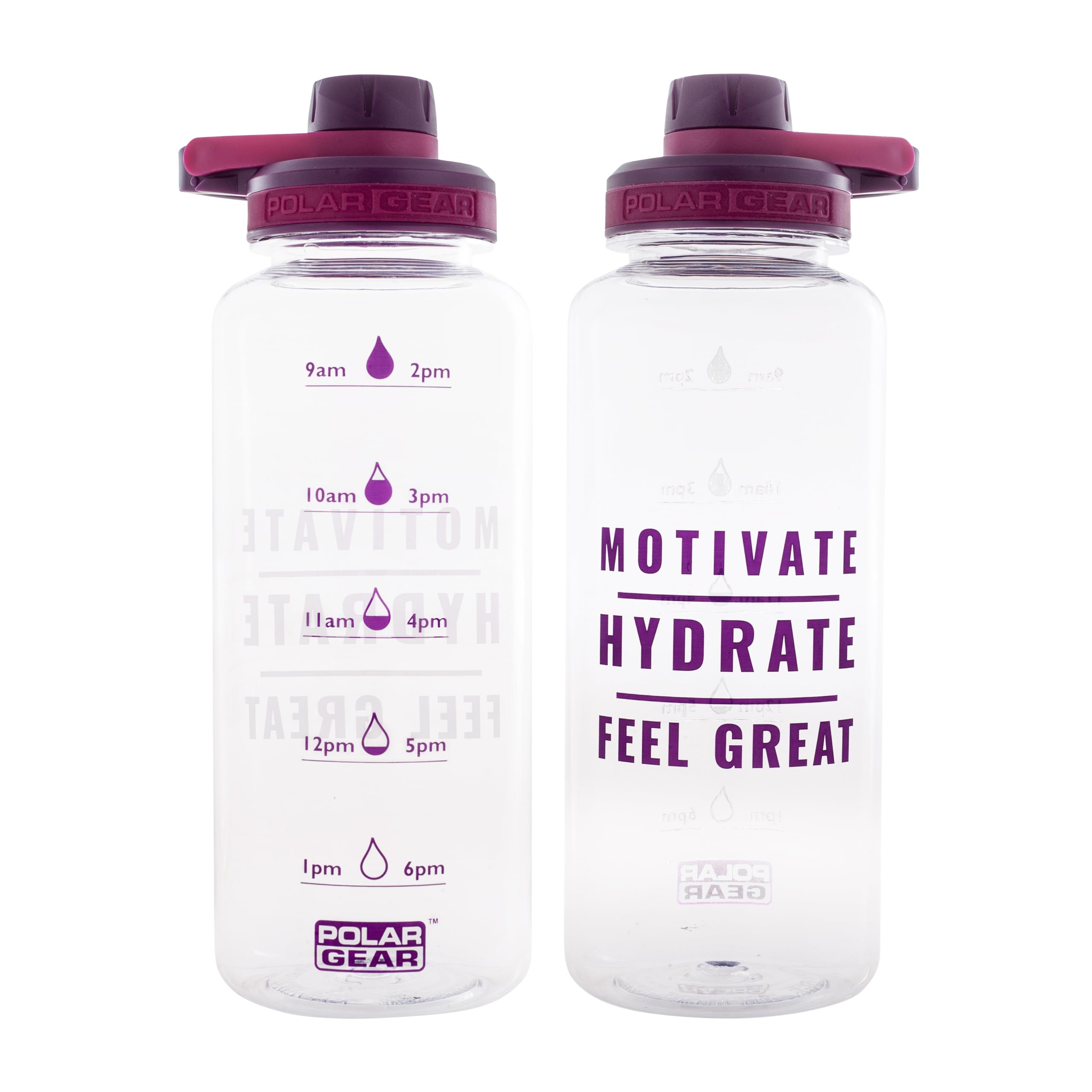 Polar Gear 1.2L Motivational Water Bottle With Straw -SK BPA Free With Time Markings – Running, Sports Bottle - Reusable Bottle for Work, School, Cycling (Grape)