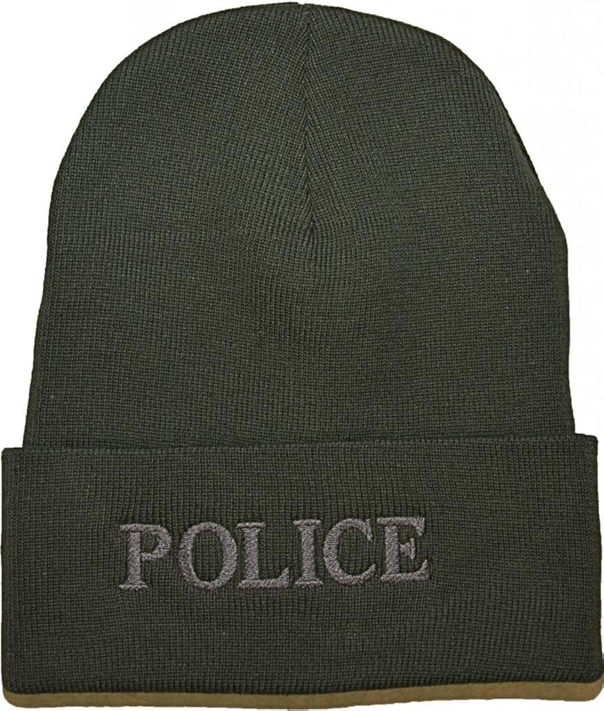 OD Green knit beanie with grey embroidered Police Clothing