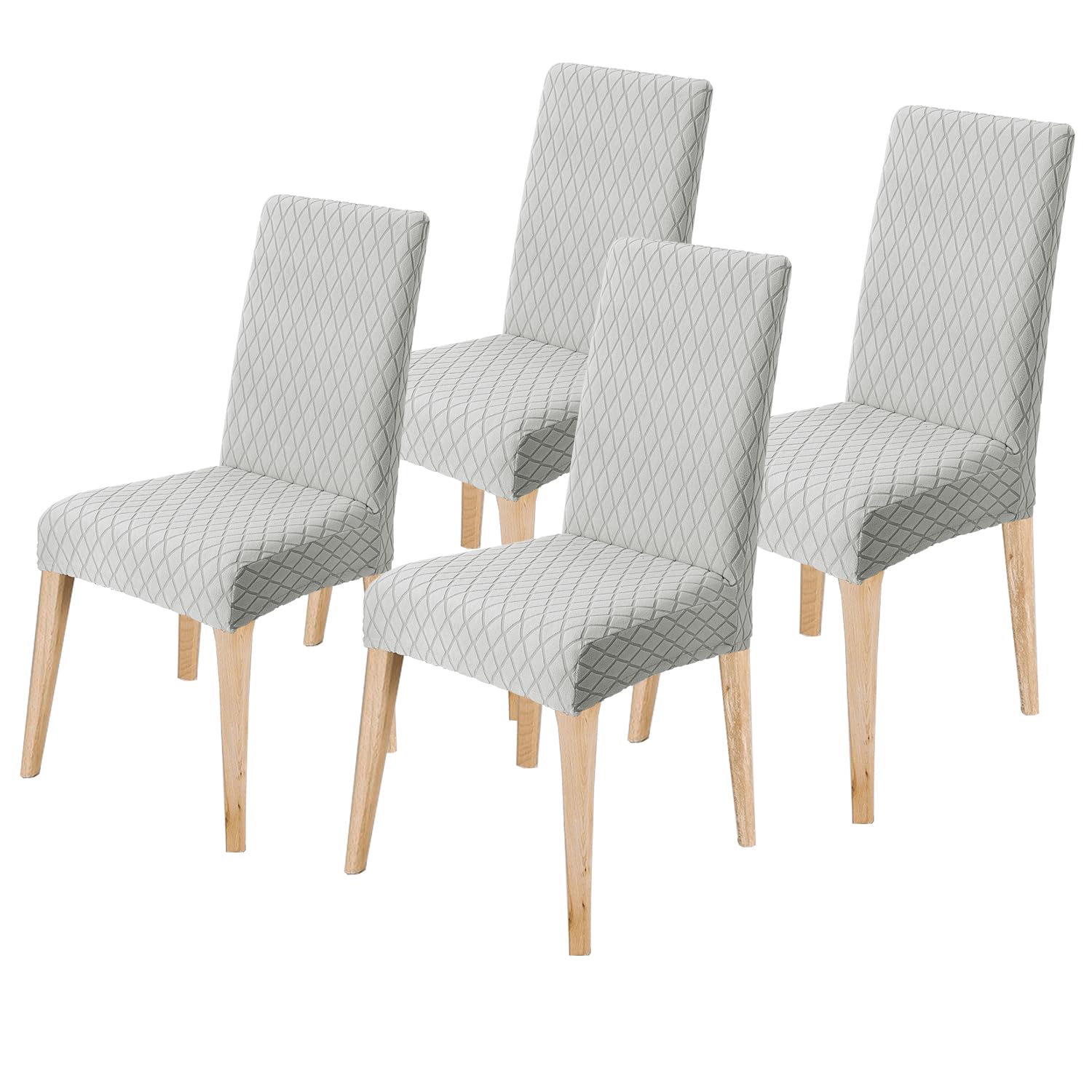 LANSHENG Dining Chair Covers Set of 4, Stretch Dining Chair Protector Slipcovers Jacquard, Elastic Removable Washable Chair Seat Cover for Dining Room Kitchen Banquet Restaurant Home, Light Grey