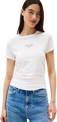 Damen T-Shirt Kurzarm Slim Logo Tee mit Rundhalsausschnitt, Weiß (Ecru), XL