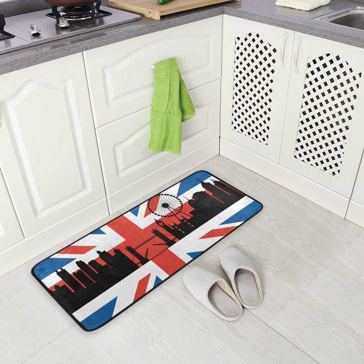 Kitchen Rugs Runner British UK Flag London Cityscape Comfort Floor Mat Bath Mats Bed Desk Bathroom Area Rug Long Doormat Carpet Home Hotel