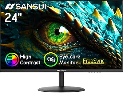 SANSUI Computer Monitor 24 inch Eye Care FHD 1080P Display HDMI,VGA Ports with 178° Viewing Angle/Frame-Less/Tilt/VESA Compatible for Office and Home