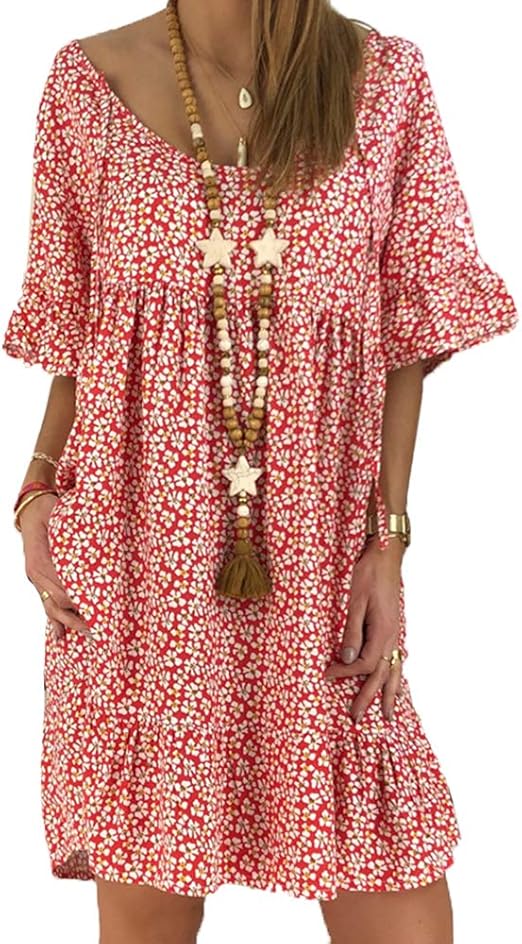 Blumendruck Chiffon Sommerkleider für Frauen Flowy Midi Sommerkleid