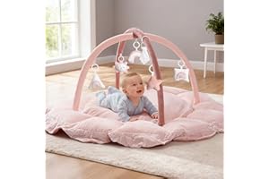 MALLIFY 5-in-1 Thick & Plush Baby Play Gym, Baby Play Mats for Floor, Tummy Time Mat with 6 Toys, Convertible Stage-Based Developmental from Babies to Toddlers, Ball Pit, Pink