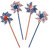 Fun Express Patriotic Pinwheels 36 Pack - Premium 4th of July Decorations with 5" Red White and Blue Spinners on 11" Sticks | Memorial Day Outdoor Decor for Kids Party Supplies & Classroom Prizes