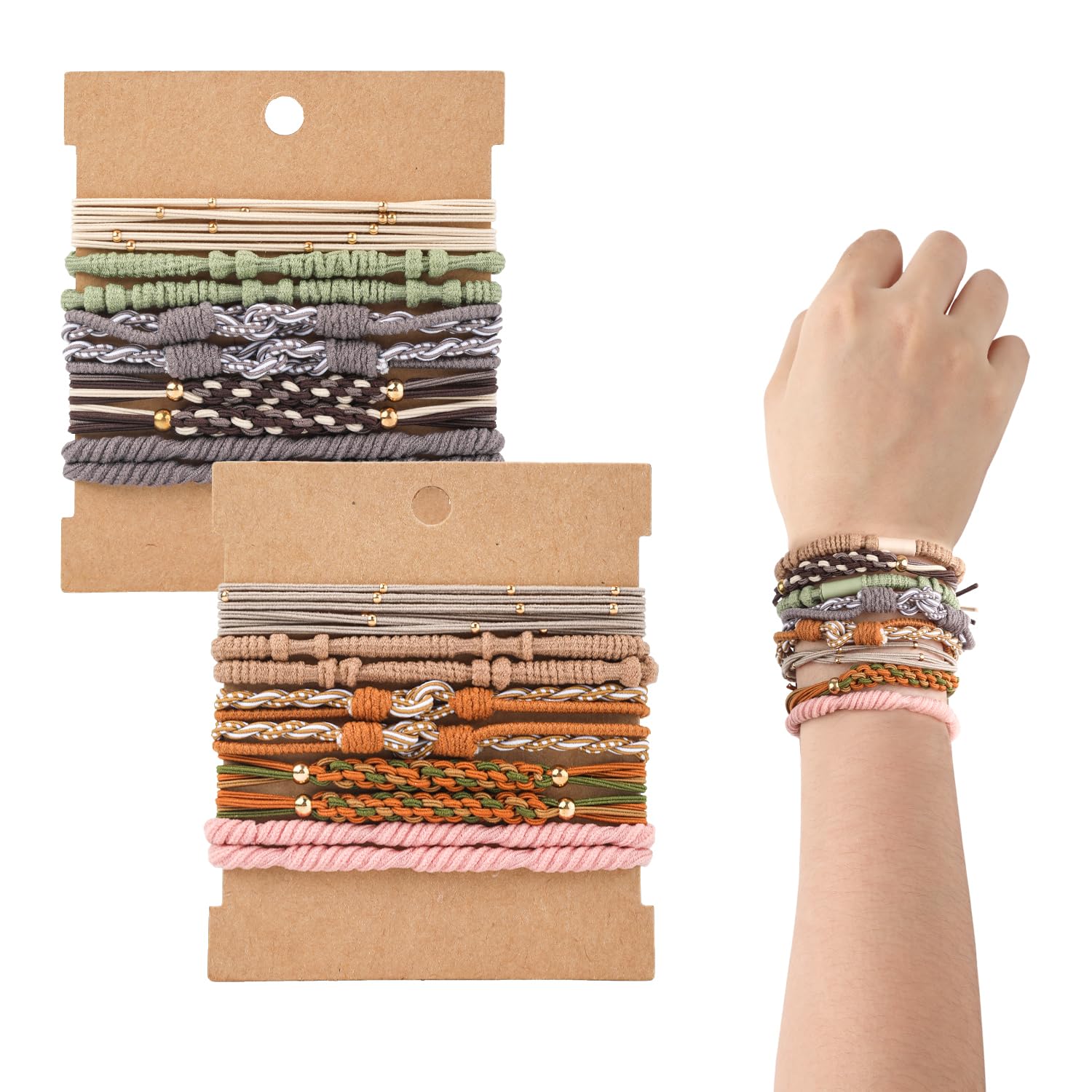 20pcs Boho Hair Ties Bracelets, 5 Styles Elastic Hair Tie Bracelets for Women Decorative Ponytail Holders Hair Accessories for Fine Hair Women Girls (10 Colors)