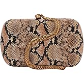 PSBIY Women PU Leather Evening Clutch Trendy Snake Pattern Decor Purse with Metal Snake Shoulder Bag for Party Banquet