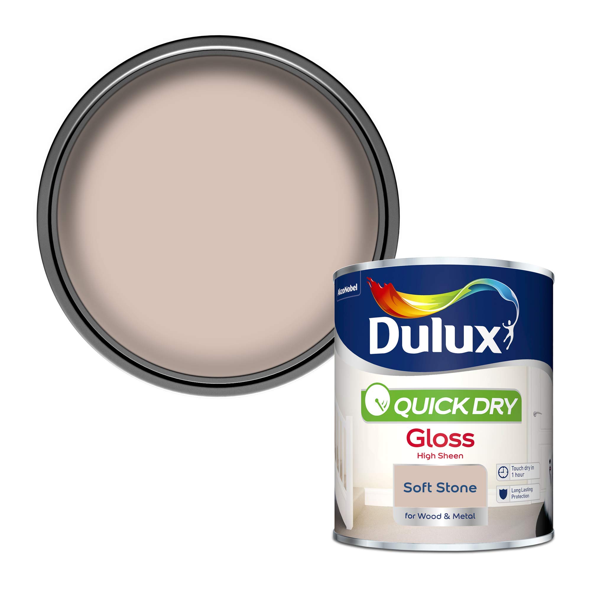 Dulux Quick Dry Gloss Paint For Wood And Metal - Soft Stone 750Ml