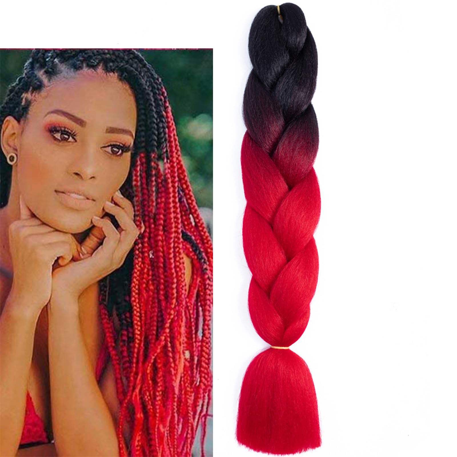 Braiding Hair Extensions Braiding Hair Fashion Synthetic Braid Hair Extensions for Women Braiding Coloured Hair for Braiding DIY Wigs Cosplay (Black to Red) — image 1
