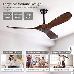 Solid Wood Ceiling Fans Without Light, 52 Inch Real