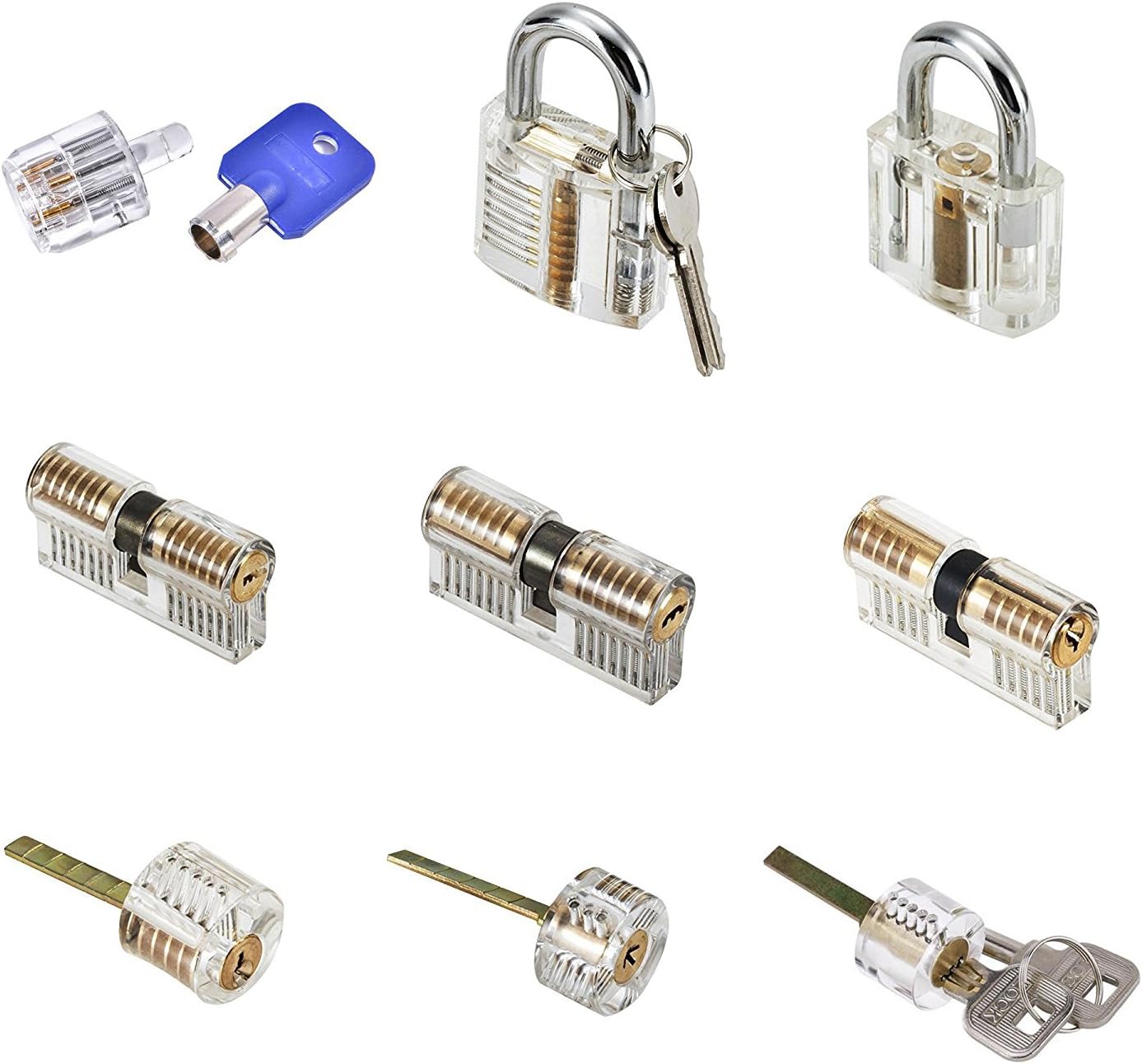 MICG 9pcs Professional Cutaway Inside View of Practice Kit Padlock Door Lock Pick Training Skill For Locksmith Beginner (9pcs)