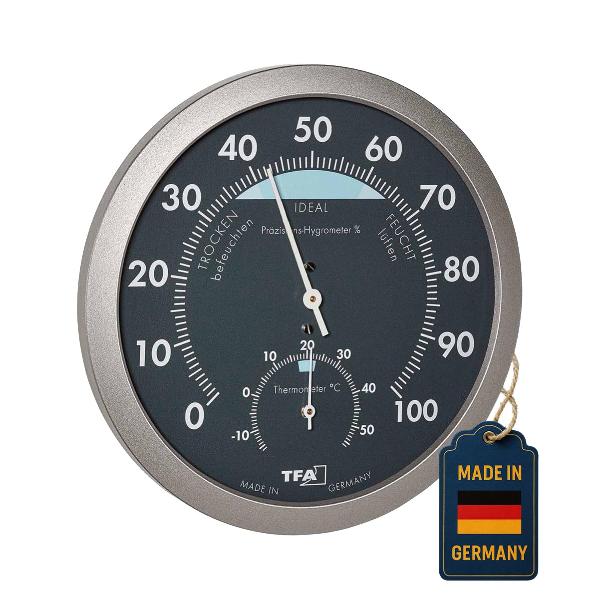 TFA Dostmann Analogue Thermo-Hygrometer, 45.2043.51, made in Germany, monitor temperature and humidity, with comfort levels