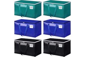 HomeHacks Moving Boxes, Heavy Duty Moving Bags, Large Storage Bags with Sturdy Handles for College Move in, Totes for Storage and Camping (88L, 6-Pack, Green Blue Black)