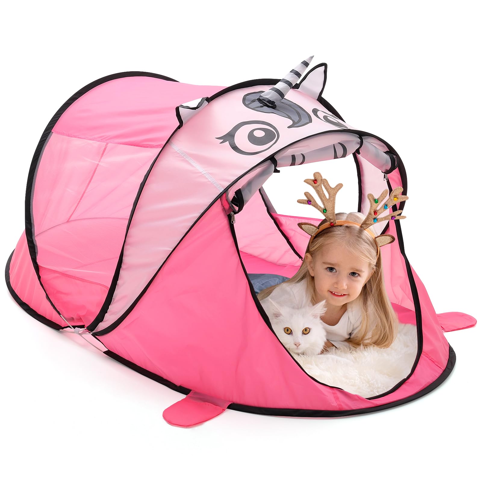 BTGGG Kids Pop Up Tent for Indoor Outdoor Children Play House for Toddlers 2 3 4 Years Old, Foldable Portable Toddler Playhouse Christmas Birthday Gift for Age 3-8 Kids 182 x 96 x 82cm, Pink Unicorn