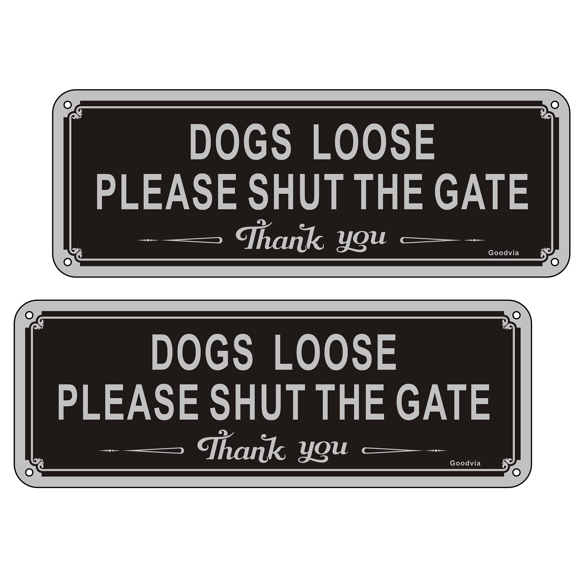 Goodvia Please Shut The Gate Signs Aluminum 3.5'' x 9.8'' Dog Sign Outdoor Signs Reflective Dog Warning Signs Rust Free, Waterproof, UV Resistant and Durable Pack of 2