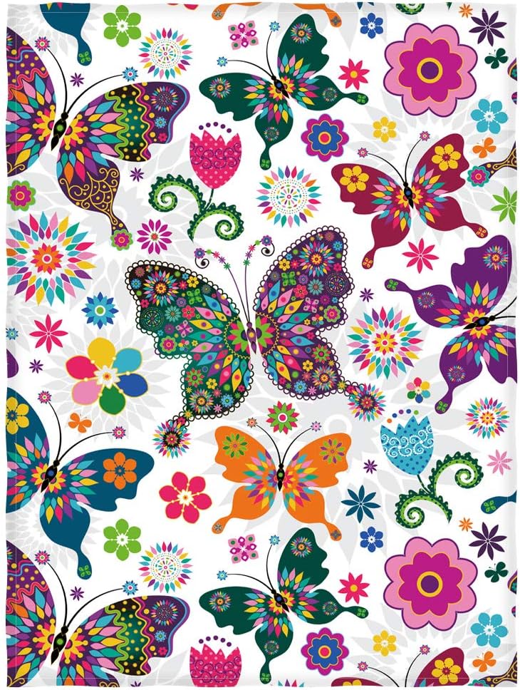 Manerly Colorful Butterflies and Flowers Plush Throw Blanket Lightweight for Kids Adults Super Soft Cozy Warm Blanket for Bed Couch Sofa 60 x 80 Inches
