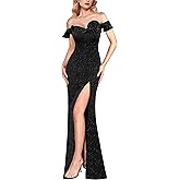 VFSHOW Womens Formal Prom Ruffle Off The Shoulder 3D Flower High Slit Maxi Dress Evening Gown