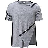 Fififlip Men's Post Shoulder Surgery Shirts Tear Away Recovery Short Sleeve Full Open Side Snap Chemo Shirt Adaptive Clothing
