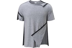 Fififlip Men's Post Shoulder Surgery Shirts Tear Away Recovery Short Sleeve Full Open Side Snap Chemo Shirt Adaptive Clothing