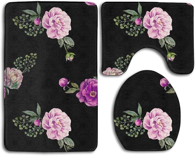 Juego de 3 alfombras de baño Antideslizantes con diseño de Rosas y
