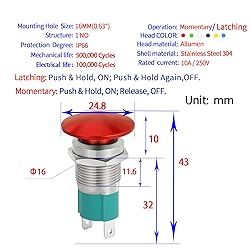 ZJWZJH 10 Amp Latching Push Button Switch 16mm