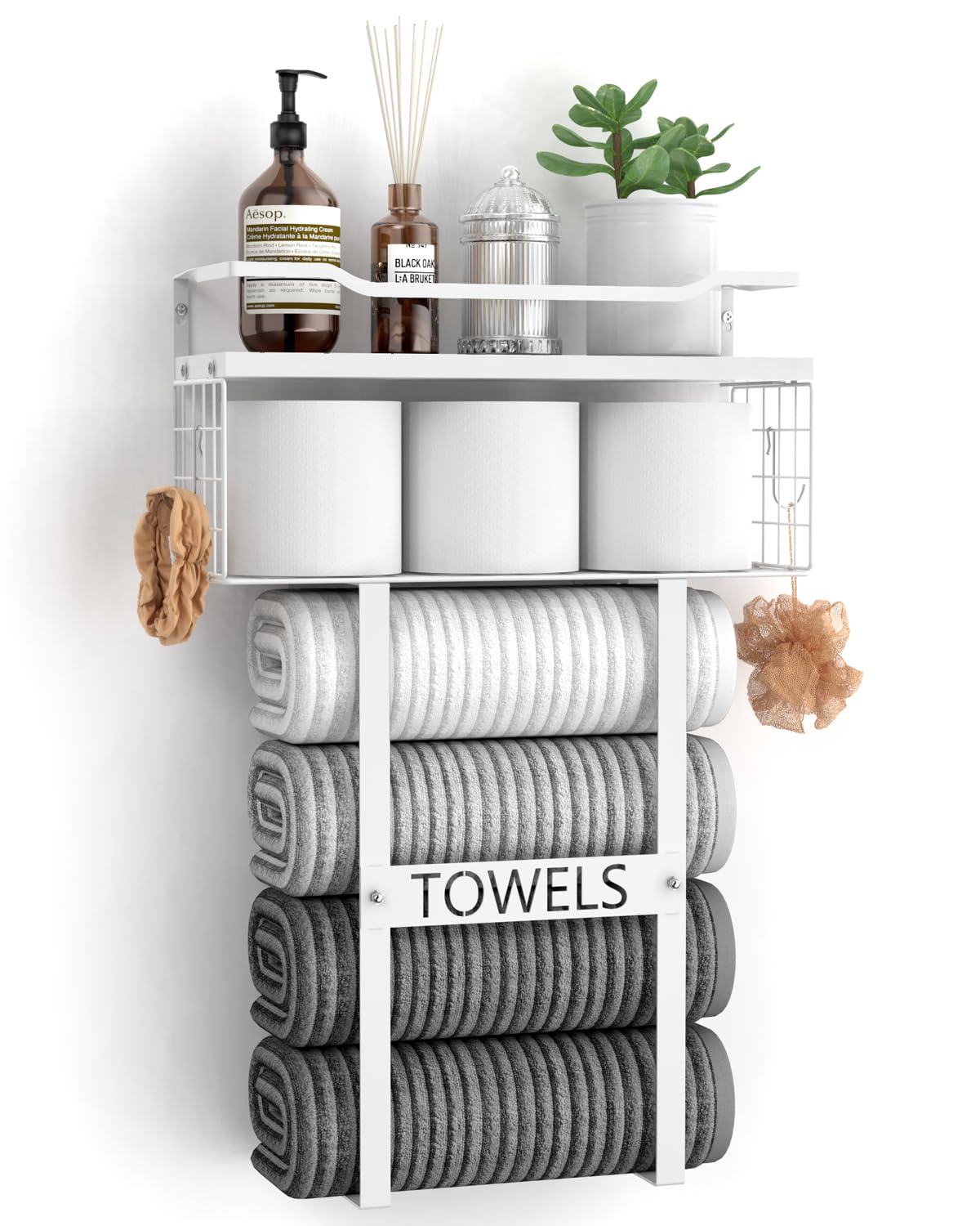 Photo 1 of Towel Racks for Bathroom Wall Mounted - Bath Wall Towel Holder Set Above Toilet Storage, Rolled Towel Shelf Organizer for Small Bathroom All White, Wood Vertical Towel Rack for Bathroom Wall Decor