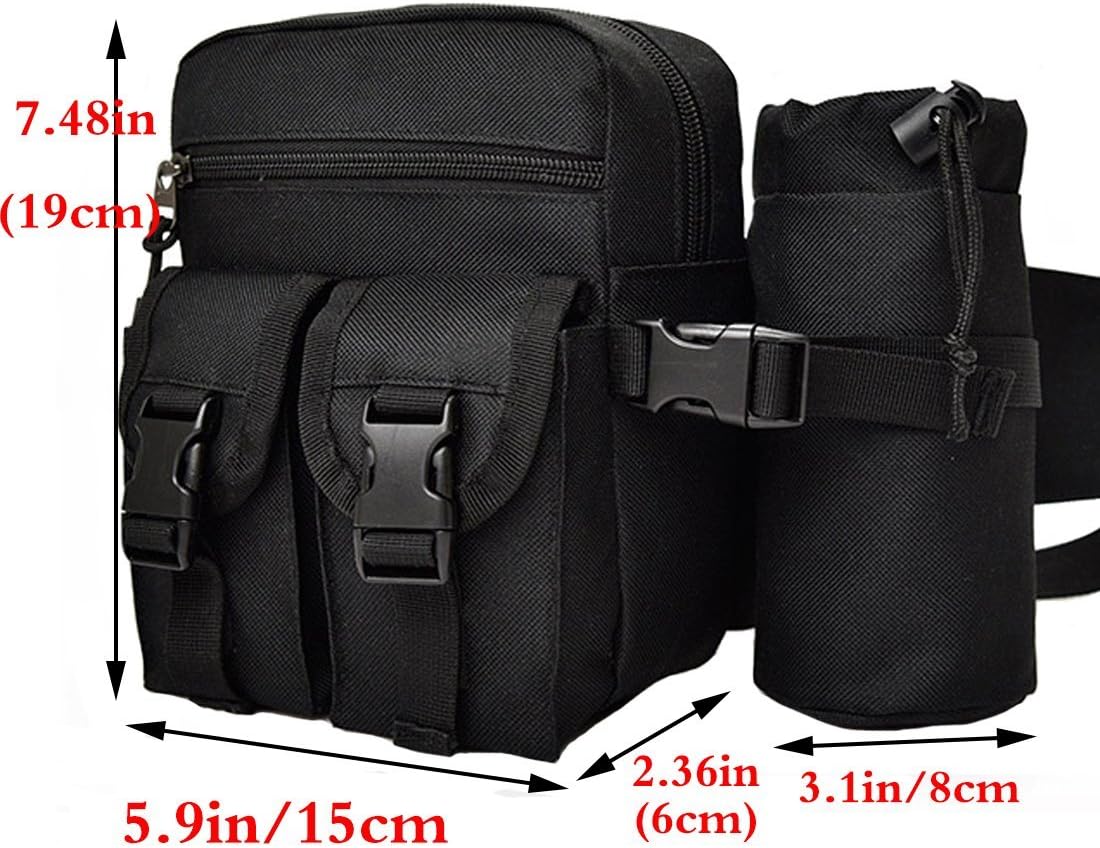 Rullar Hiking Waist Fanny Pack With Water Bottle Holder Tactical Drop Leg Bag Tackle Storage Bags & Wraps Running Waist Hip Belt Bag Motorcycle Bike Pouch Shoulder Bag Black - Image 3