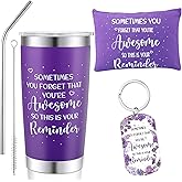 Zhehao 3 Pcs Purple Birthday Gifts for Women Inspirational Gifts Set You Are Awesome 20 oz Tumbler Zipper Pouch Keychain for Purple Lovers Mother's Day Friends Teacher Mom Female Coworker