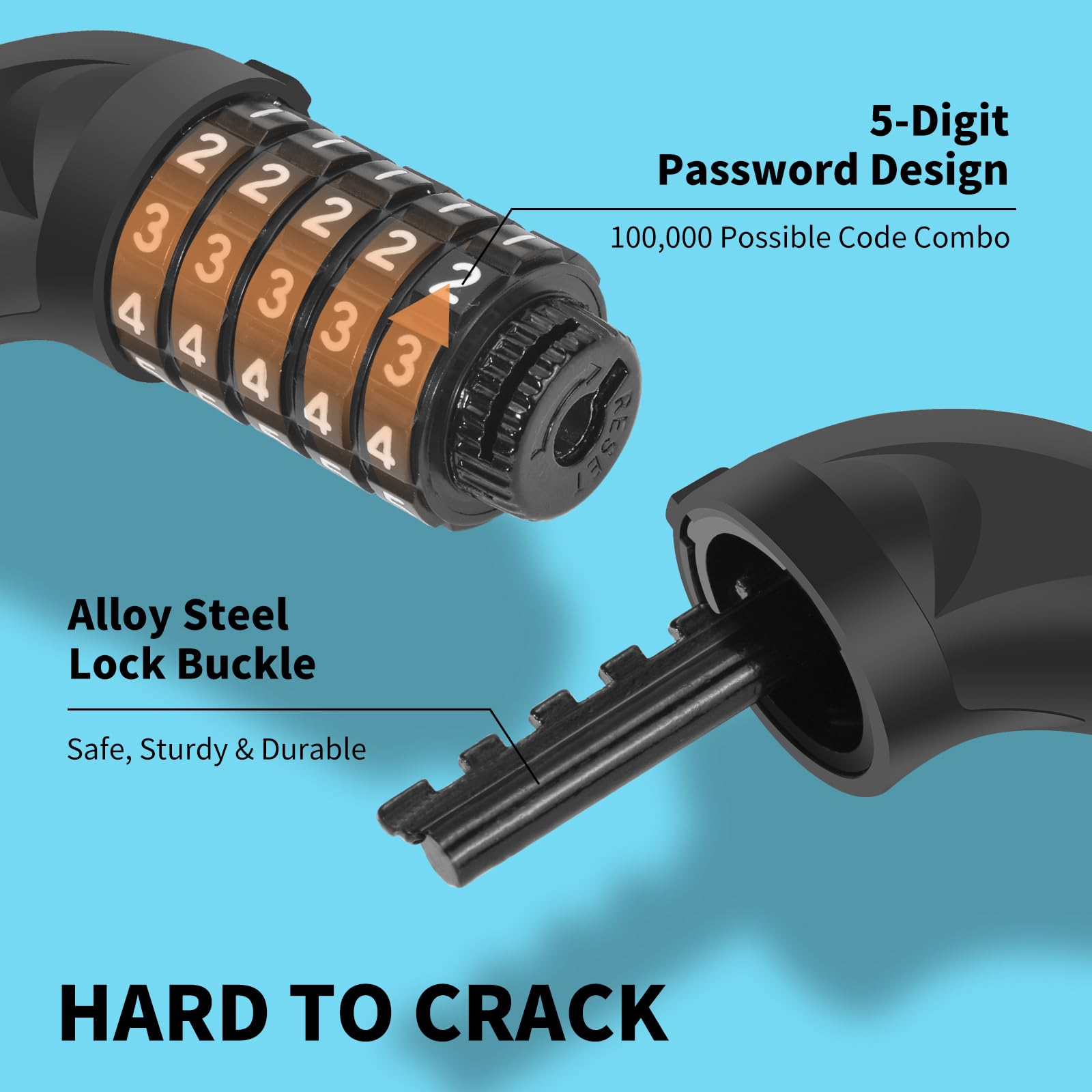 Bike Chain Lock 3.2 ft Long High Security Heavy Duty Anti Theft, 5 Digit Combination Resettable Keyless Bicycle Lock for Bike/Electric Scooter/Ebike/Motorcycle (Sky Blue)