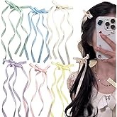 12PCS Ribbon Bow for Hair, Double Bowknots Hair Barrettes, Long Tassels Ribbon Hair Tinsel Clip, Bows Braiding Hair Accessories for Women