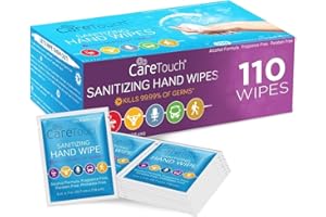Care Touch Hand Sanitizer Wipes - 110 Hand Wipes Individually Wrapped - Travel Size - Sanitizing Wet Wipes for Home, Office & Outdoor Use