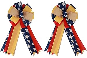 Meseey 2 Pcs Large Red and Blue Patriotic Bow Yellow Deployment of Troops Ribbon Bow for Bunting Wreath Holiday Independence Day 4th of July Party Door Wall Decoration(Patriotic)
