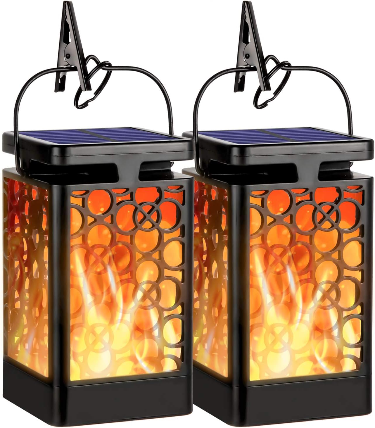 Hanging Solar Lights Outdoor New Upgraded Solar Lanterns Flickering Flame Hanging Lanterns Waterproof Solar Powered Decorative Lighting Flame Umbrella Garden Lights for Patio Deck Yard Camping(2 Pack) - - 