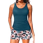 Tankini Swimsuits with Shorts - Two Piece Swimsuits Tummy Control Bathing Suits with Two Side Pockets 2025
