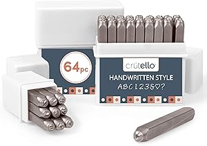 Metal Stamping Kit, 64 Piece Punch Set - Handwritten Style Font Number & Letter Stamps for Metal, Jewelry, Wood, Leather & More