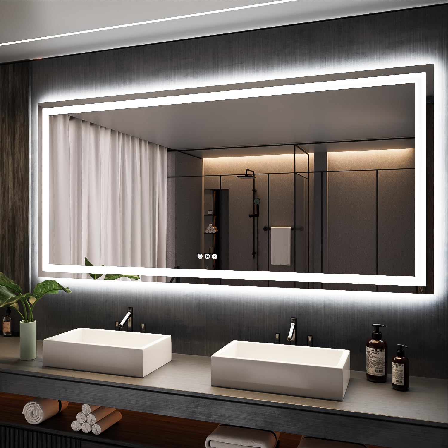 Photo 1 of ******turns on perfectly****** ISKM 77'' x 36'' LED Mirror for Bathroom Lighted Vanity Mirror for Wall Front Lights + Backlit LED Bathroom Mirror Anti-Fog Tempered Glass ETL Listed