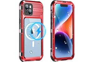 WIFORT for iPhone 14 Waterproof Case - [Screen Protector][IP68 Water Proof][14FT Military Grade Shockproof], Rugged Metal Full Body Aluminum Protective Drop Protection Cover, 6.1" Red