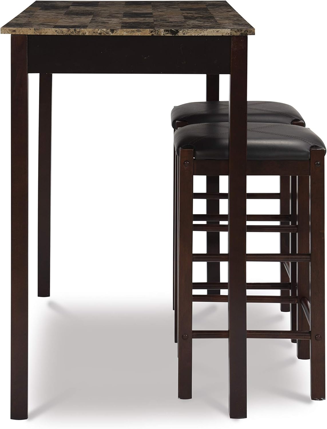 Linon Brown 3-Piece Table Faux Marble Tavern Set, 42" w x 22.25" d x 36" h - Table & Chair Sets