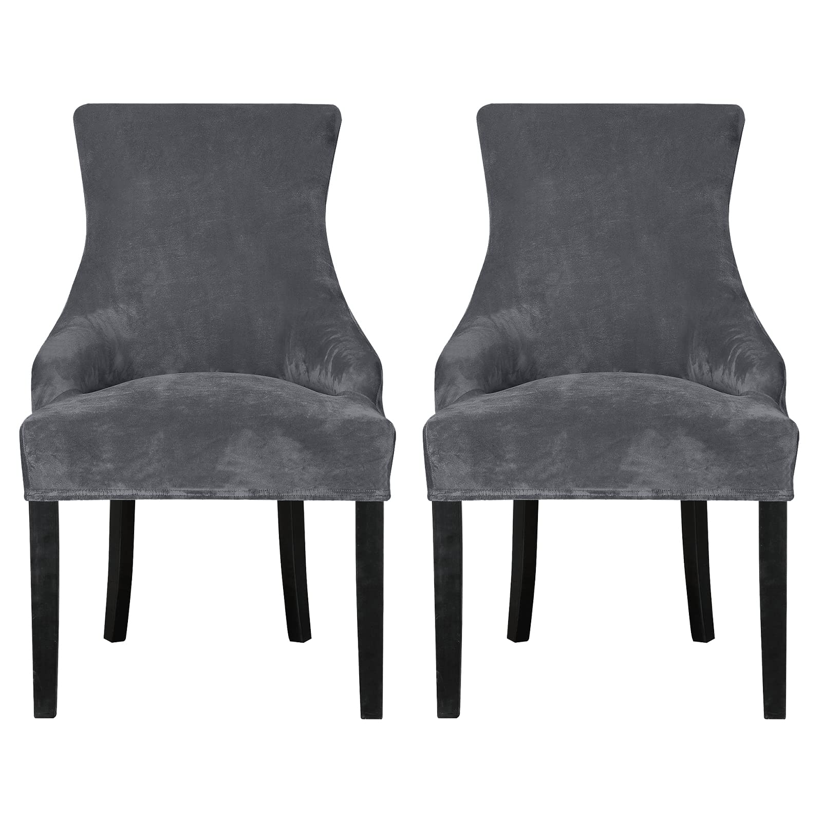 Leorate Dining Chair Covers Stretch Velvet Wingback Armchair Slipcovers Recliner Chair Protector for Kitchen Home Decor (Grey, Pack of 2)