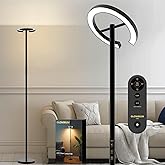 24W LED Floor Lamp with Remote, 70.8" Tall Standing Reading Lamp, Stepless Adjustable Brightness & Color Temps, 350°Rotatable Ring Light, Dimmable, Modern Corner Lamp for Living Room Bedroom Office
