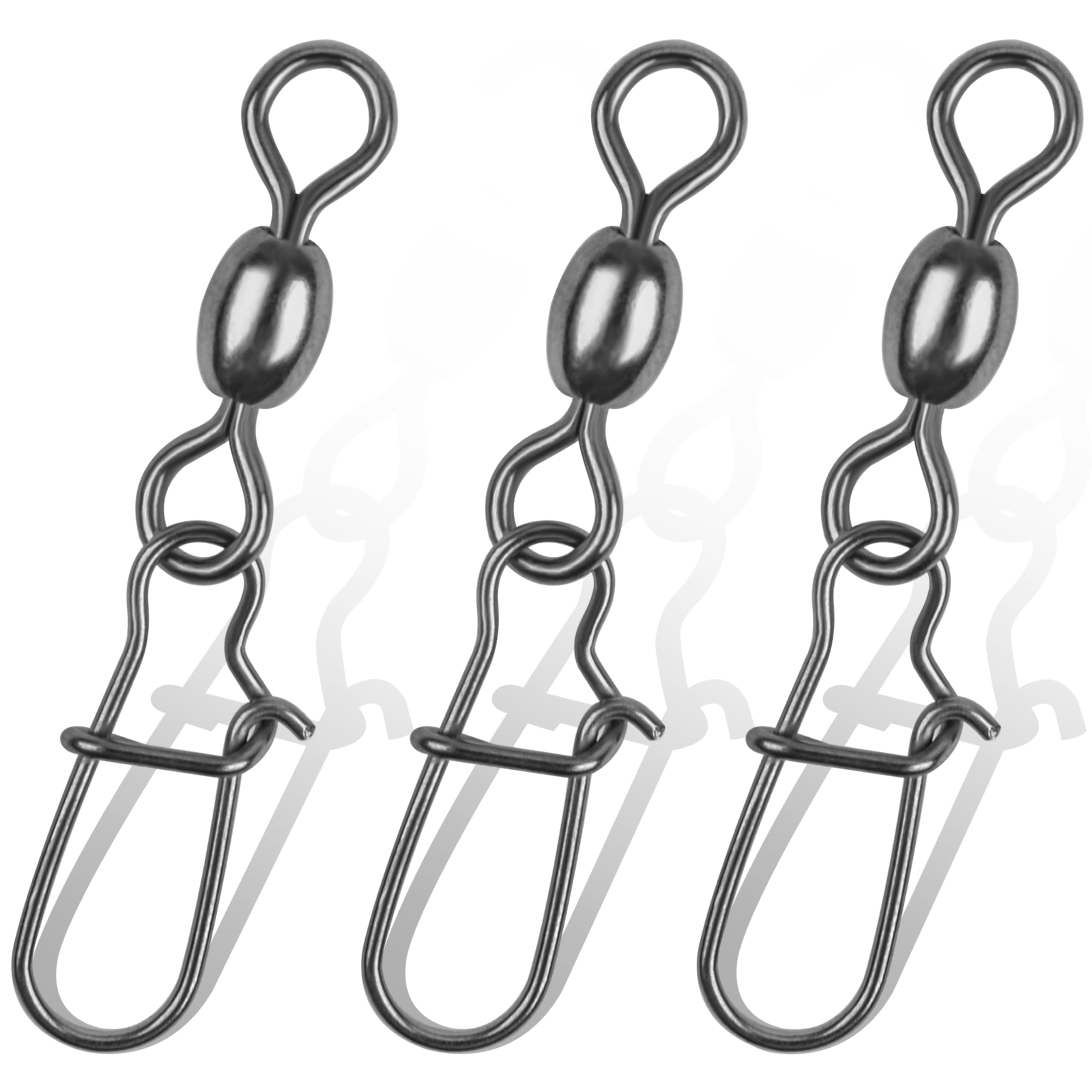 JSHANMEI 50pcs Fishing Swivel Snaps Crane Swivels with Duo-Lock Snap Black Nickle High Strength Fishing Line Connector Fishing Gear Accessories 26-70LB(2#-50pcs)