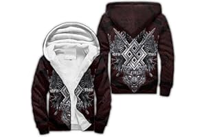 GENERIC Norse Mythology Fleece Hoodies for Men Viking Tattoo Winter Thick Jackets Sherpa Lined Zip up Sweatshirt with Kanga Pocket