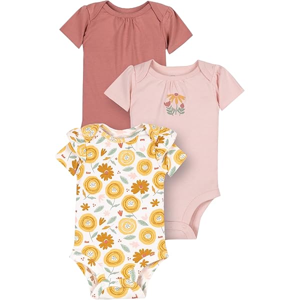 Lamaze Organic Cotton Baby Bodysuits - 3 Pack Flower Child Onesies For Girls & Boys